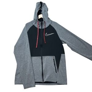Nike Hoodie Mens Medium Gray Black Colorblock Full Zip Jacket Therma-FIT Swoosh
